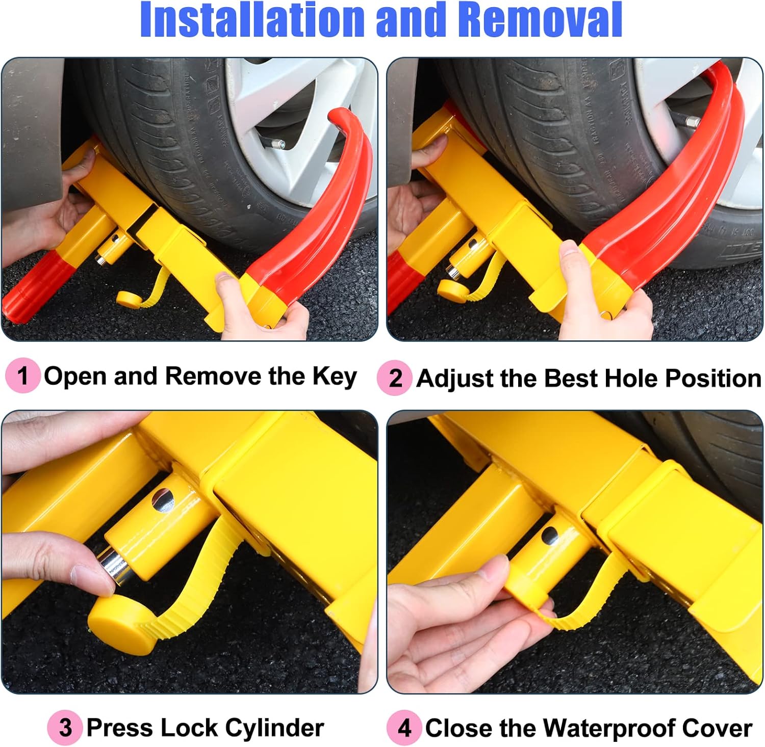 DIWANGUS Wheel Clamp Lock Universal Security Tire Lock Adjustable Anti Theft Lock Heavy Duty Trailer Lock Wheel Clamp for Most Cars SUV Motorcycle (2PCS)