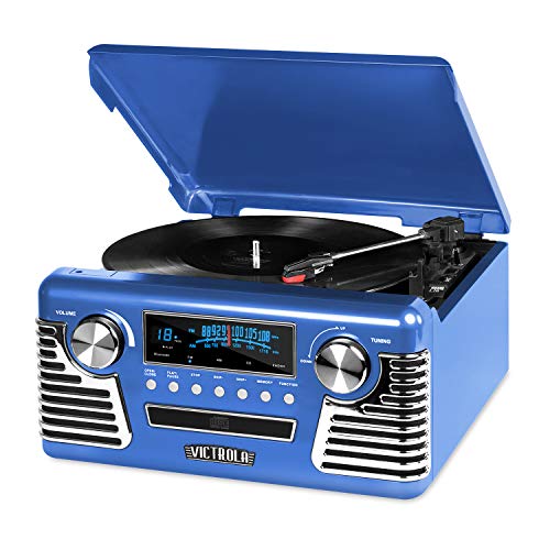 Victrola Haley Retro Bluetooth Record Player & Multimedia Center with Built-in Speakers - 3-Speed Turntable, CD Player, AM/FM Radio, 3.5mm Aux-In, Wireless Music Streaming, Black