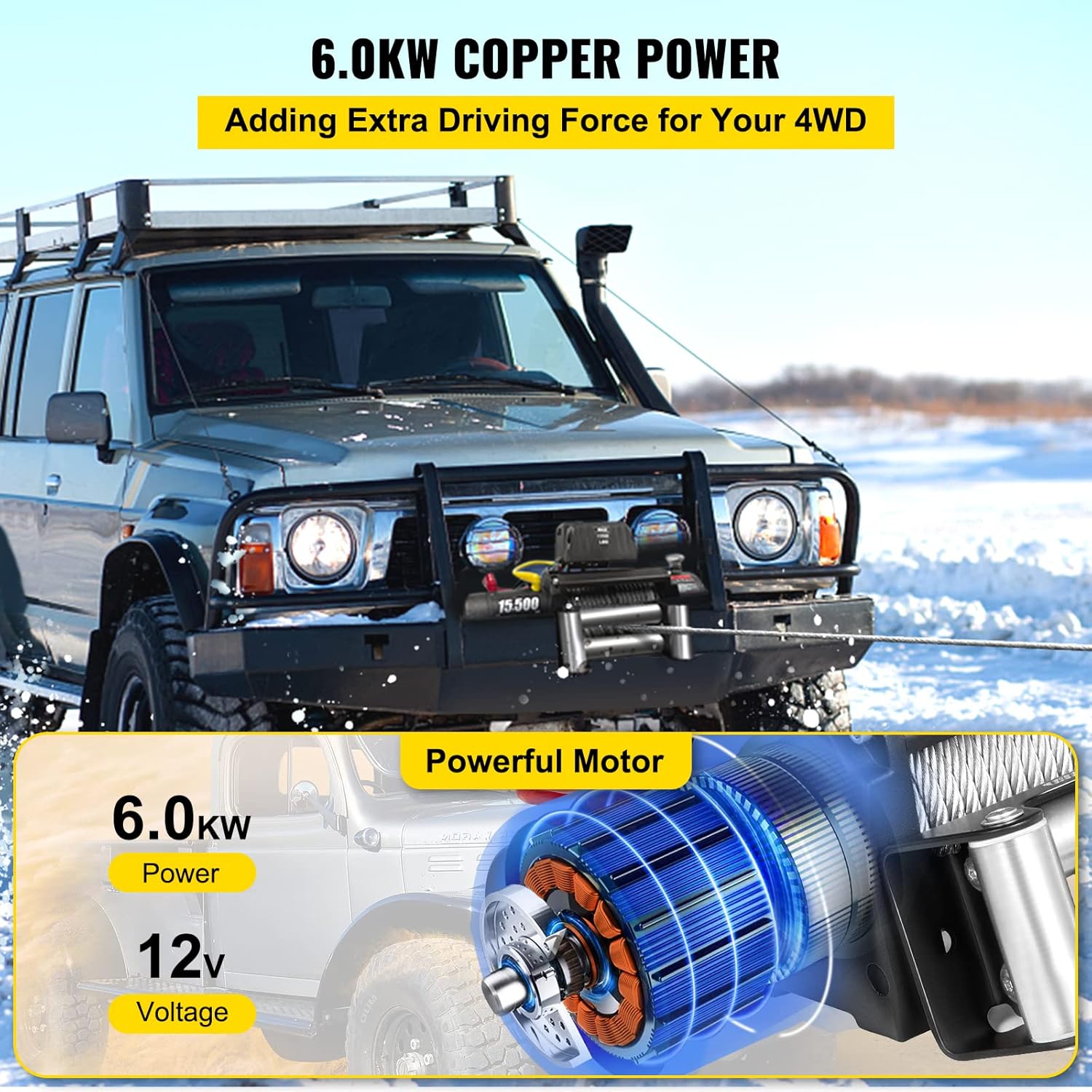 VEVOR Truck Winch 15500lb Load Capacity Compatible with Cable Steel 12V Power Winch with Wireless Remote Control