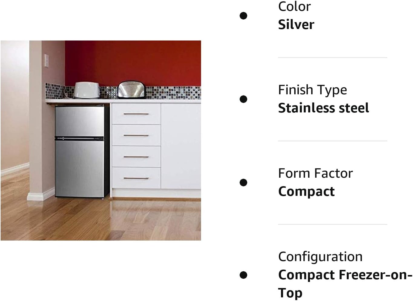 Arctic King - 3.2 Cu Ft Two Door Mini Fridge with Freezer, Stainless Steel