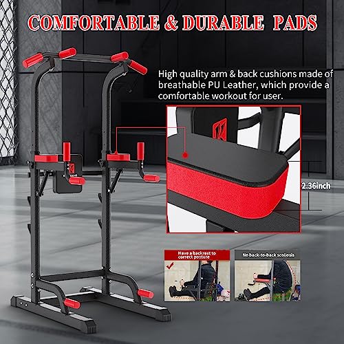 Power Tower Dip Station, Pull Up Bar Station & Multi-Function Gym Equipment For Home Strength Training Adujustable Height Up to 85.5",Load 350LBS