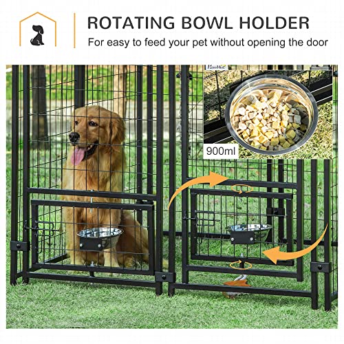 PawHut 4.6' x 4.6' x 5' Dog Kennel Outside, Welded Wire Outdoor Dog Kennel Run with Waterproof & UV Resistant Cover, for S&M Breeds, Chickens, Ducks, Black