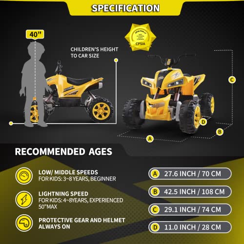 Blitzshark 24V Ride on ATV Kids Quad 4-Wheeler Electric 4WD, with 4X75W Powerful Motors, 9AH Large Battery, 6 MPH Max Speed, Easy-Drag, Soft Brake, Full-Metal Suspension, Wireless Music Player, Black