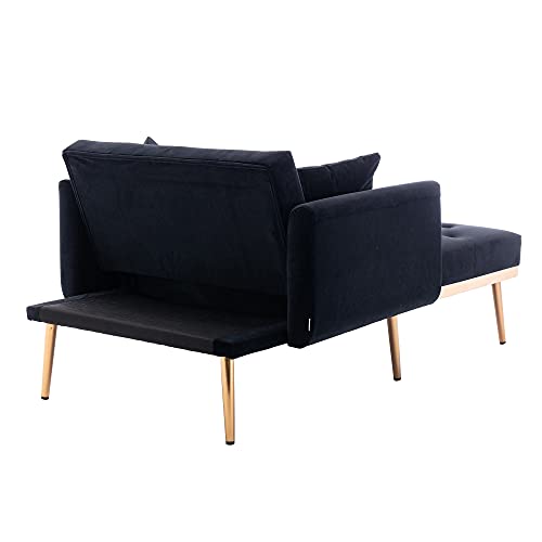HomSof Adjustable Backrest Chaise Lounge Velvet Sofa Bed with Thick Padded, Convertible Reclining Chair with Rose Golden Metal Legs