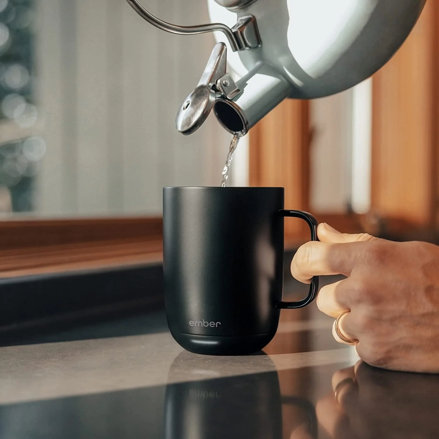 Ember Temperature Control Smart Mug 2, 14 oz, Grey, 80 min Battery Life | App Controlled Heated Coffee Mug | Improved Design with Clear Splash-Proof Sliding Lid