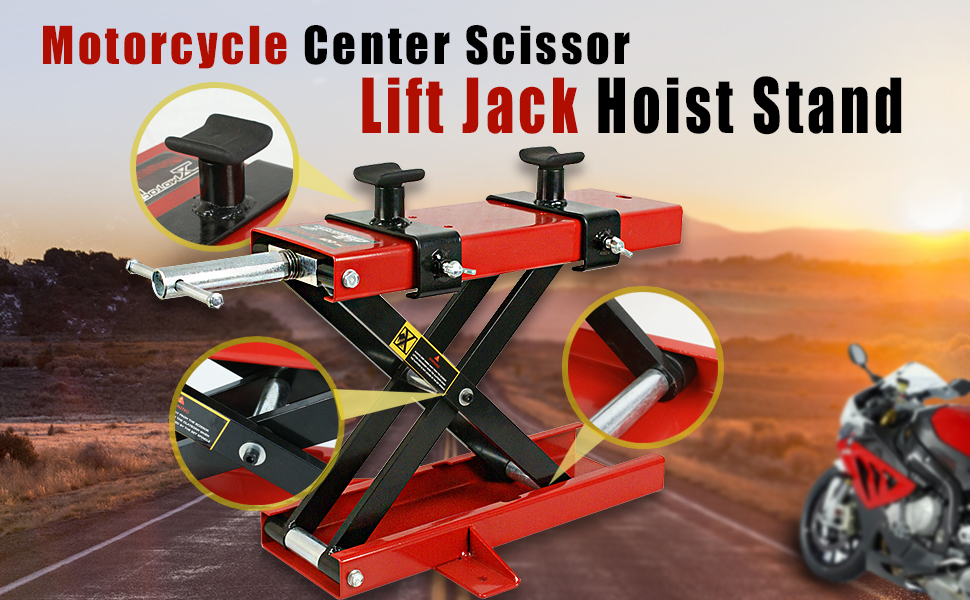 Motorcycle Center Scissor Lift Jack Hoist Stand Bikes ATVs Scooter Crank Stand, 1100 LB Load Capacity