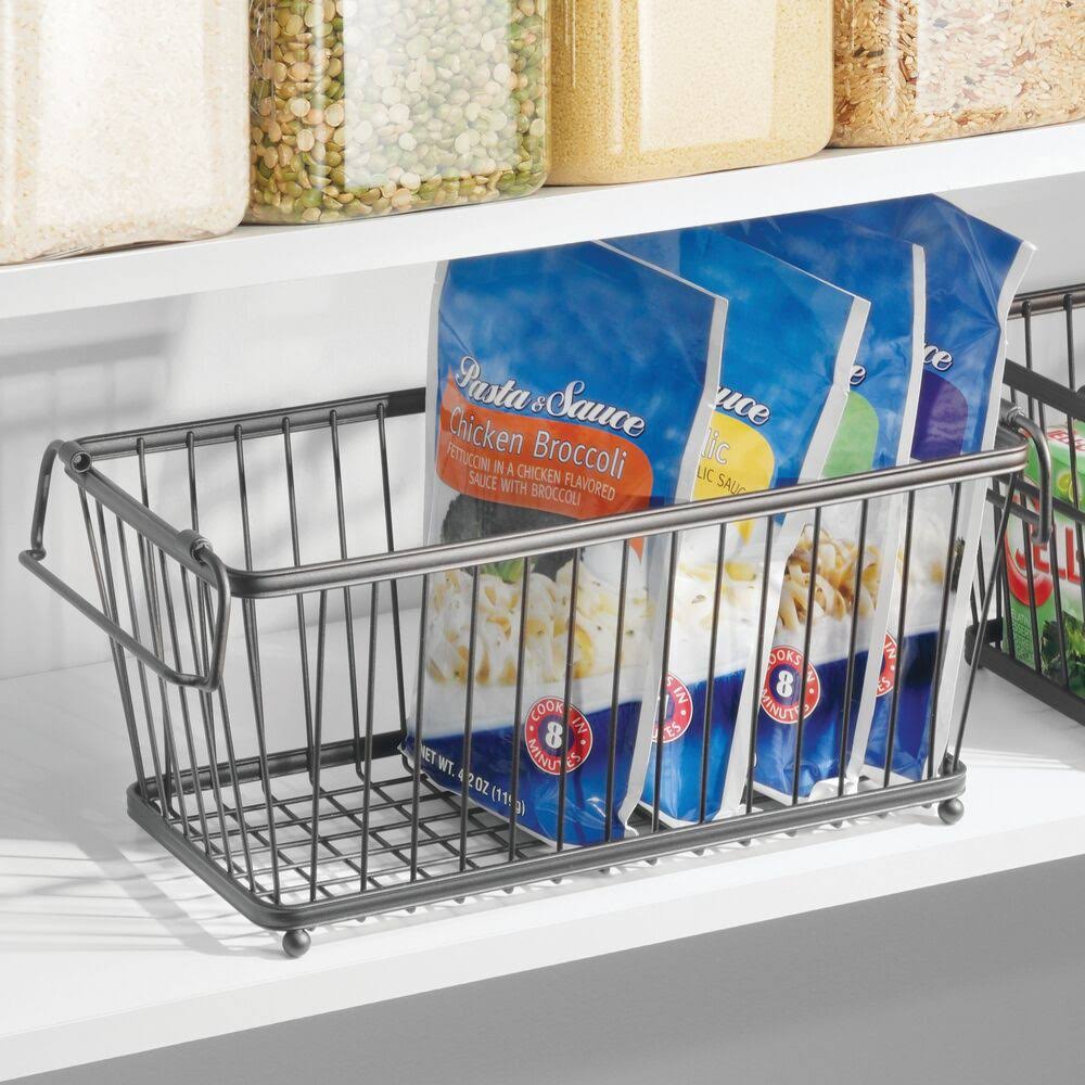 mDesign Stackable Metal Food Storage Basket with Handles
