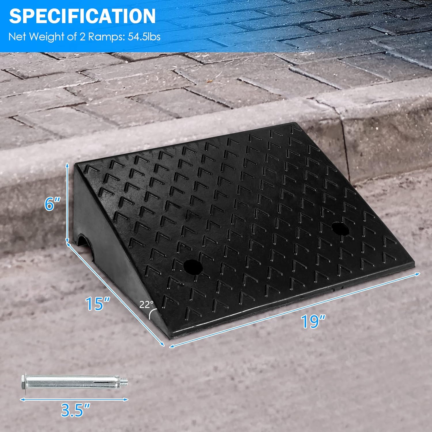 Goplus Rubber Curb Ramps, 6" H x 19" W Car Ramp Slope for Driveway Threshold Sidewalk Motorcycle, 4 Mounting Bolts Included, Pack of 2