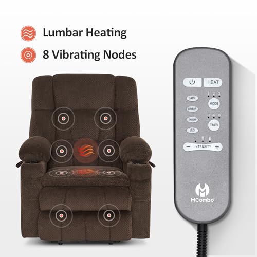 MCombo Dual Motor Power Lift Recliner Chair with Massage and Heat for Elderly People, Infinite Position, USB Ports, Cup Holders, Fabric 7890 (Medium-Regular, Burgundy)