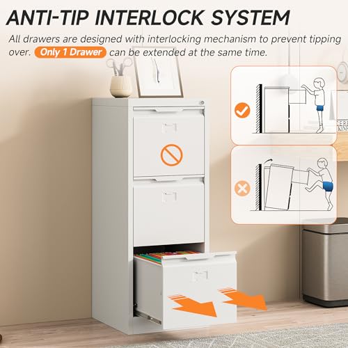 3 Drawer Vertical File Cabinet with Lock, Metal Filing Cabinet for Home Office, Locking File Cabinet for A4/F4/Legal/Letter, Assembly Required (Black, 3 Drawer)