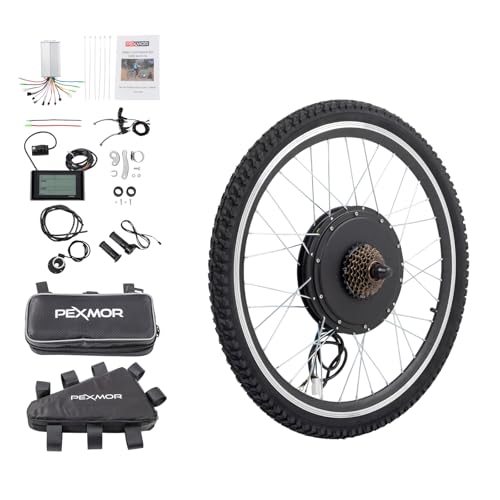 PEXMOR Electric Bike Conversion Kit, 48V 1000W /1500W 26" Front/Rear Wheel E-Bike Hub Motor Kit, Upgrade 3 Mode Controller w/PAS/LCD Display/Twist Throttle Ebike Bicycle Wheel Kit