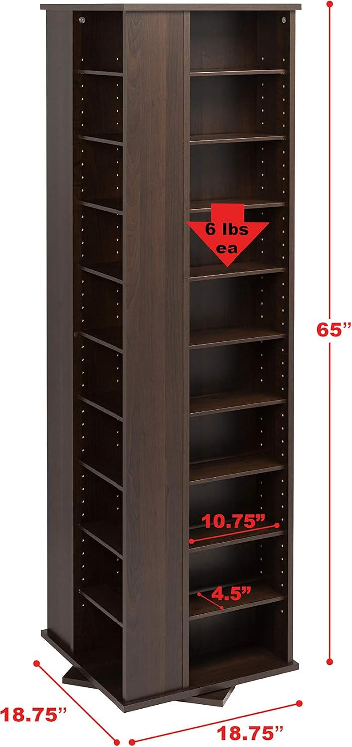 Prepac Large Four-Sided Spinning Tower Storage Cabinet, Espresso