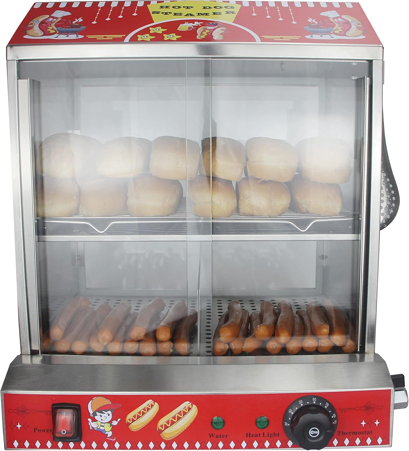 Hot Dog Steamer with Bun Warmer Machine Commercial Hot Dog Hut
