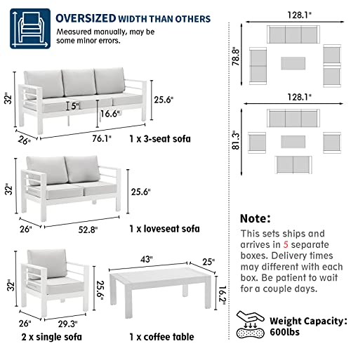 UDPATIO 8 Piece Aluminum Patio Furniture Set, Oversized Modern Outdoor Furniture Set with Olefin Fabric Cushion for Patio Deck Backyard, Dark Grey(with Waterproof Covers)