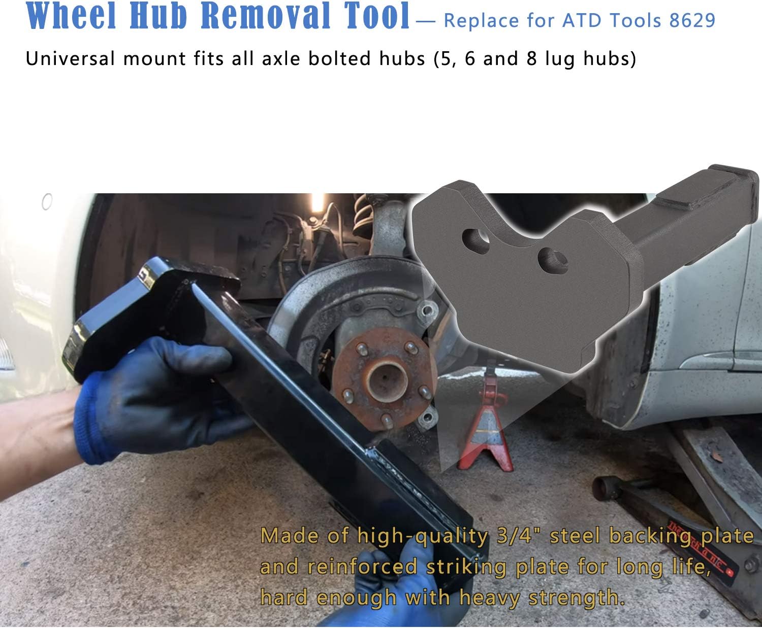 8629 Universal Wheel Hub Removal Tool Replace for ATD Tools, Compatible with All Axle Bolt Hubs (5, 6 and 8 Lug Hubs). Pack of 2