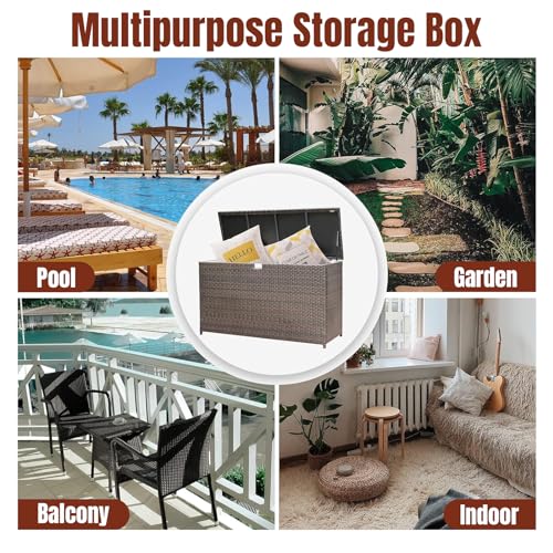 Yangming 120 Gallon Large Deck Box, Outdoor Storage Box Waterproof Wicker Patio Bin for Toy Pool Garden Cushion
