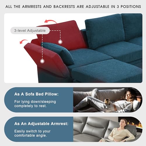 Harper & Bright Designs 109” Sectional Sofa, 6-seat Chenille Modern U-Shaped Reversible Sofa Couch Sets with Storage Seats, Adjustable Armrests and Backrests for Living Room, Apartment, Office (Grey)