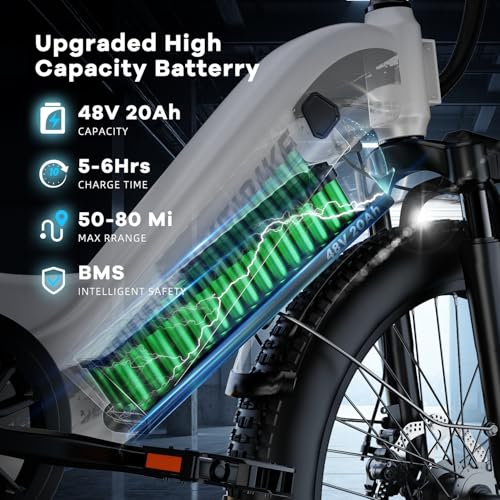 1500W Motor Peak Electric Bike for Adults and Teenagers, 48V 20AH Removable Battery Step Thru EBike, 30+MPH, 80 Miles Max Range, 24" Fat Tire Adult Electric Bicycles for 7 Speed