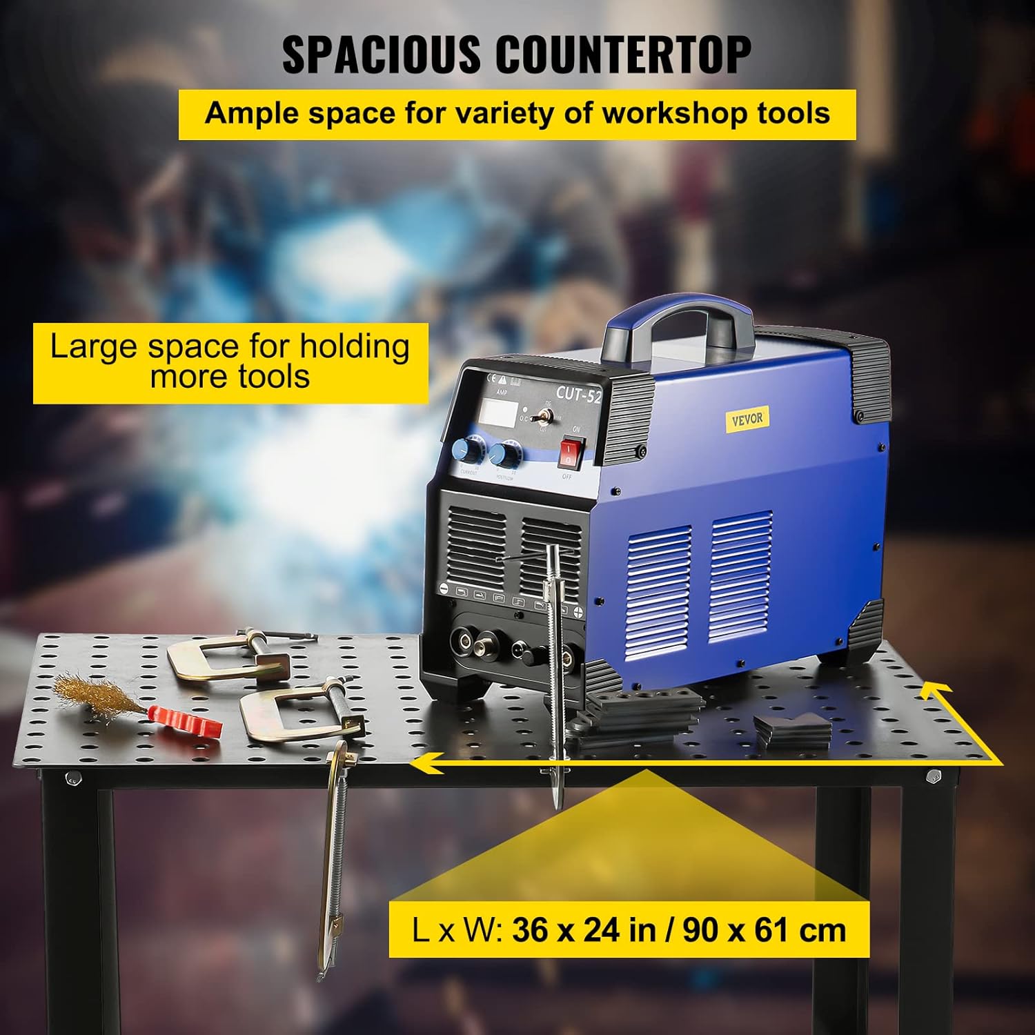 VEVOR Welding Table, 36" x 24" Adjustable Workbench, 0.12" Thick Industrial Workbench, 600lb Load Capacity Metal Workbench, Heavy Duty Carbon Steel Welding Table, Gray Steel Work Table w/Accessories