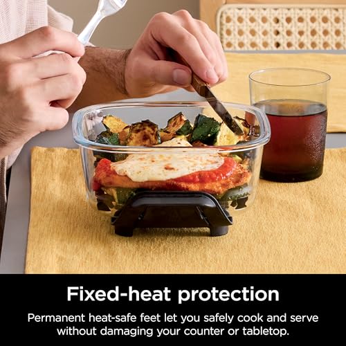 Ninja Crispi Air Fryer, Microwave, Freezer & Dishwasher Safe, Non Toxic Glass Portable Cooking System, 4 QT & 6 Cup Glass Containers with Storage Lids, Easy Meals, Air Fry, Bake, Green, FN101SG