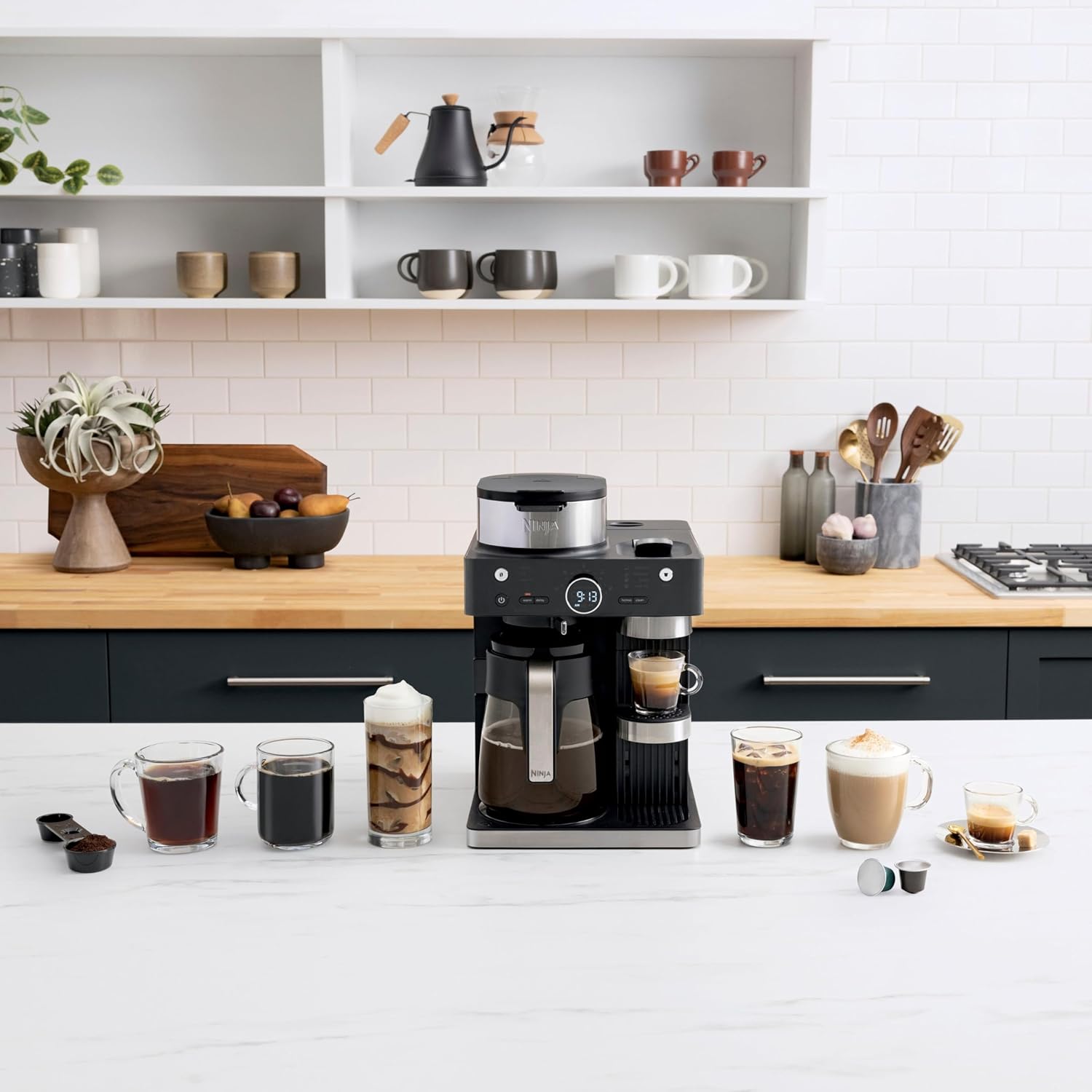 Ninja CFN602 Espresso & Coffee Barista System with Ristretto Function, Single-Serve Coffee & Nespresso Capsule Compatible, 12-Cup Carafe, Built-in Frother, Espresso, Cappuccino & Latte Maker