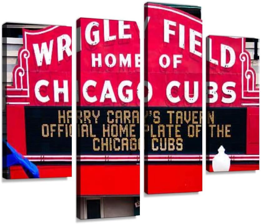 Canvas Wall Art Painting Pictures Wrigley Field Modern Artwork Framed Posters for Living Room Ready to Hang Home Decor 4PANEL