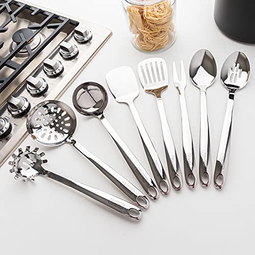 Viking Culinary 304 Stainless Steel Kitchen Utensil Set, Ergonomic Stay-Cool Handles, Dishwasher Safe, Silver, 8 Piece
