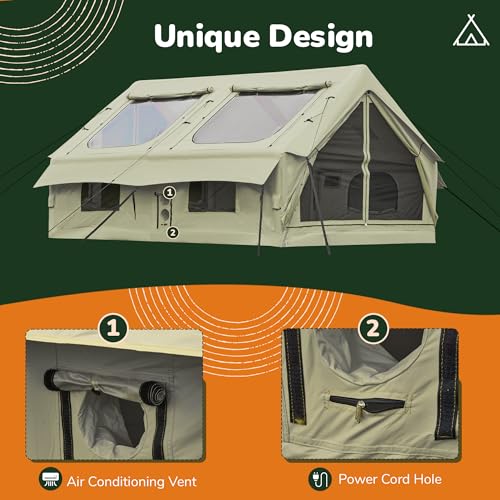 YOLENY Inflatable Tents for Camping, 4/6/8/10/12 Person Tent with TPU Skylight, Mesh Windows, Stove Jack & Pump, Easy Setup 4 Season Glamping Tent, Waterproof & Windproof