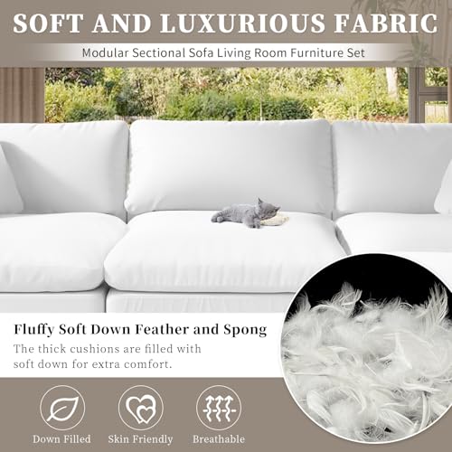 Extra Large U-Shaped Sectional Cloud Couch,Down Filled Sofa,Detachable Sofa Covers,Deep Seat Modern Modular White Sofa,Comfy Comfortable Furniture for Living Room