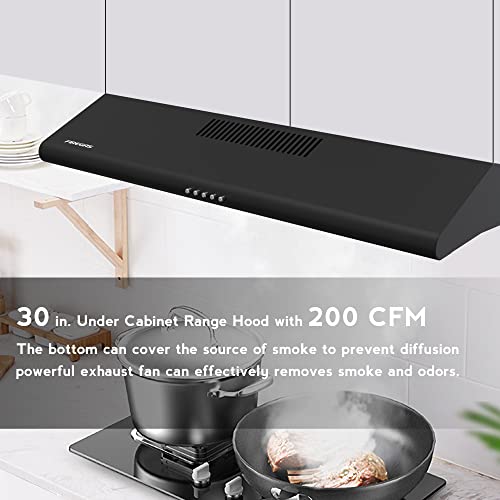 FIREGAS 30 inch Range Hood Under Cabinet, Ducted/Ductless Convertible Stainless Steel Kitchen Range Hood with Rocker Button Control, 2 Speed Exhaust Fan, 300 CFM Aluminum Filter Included