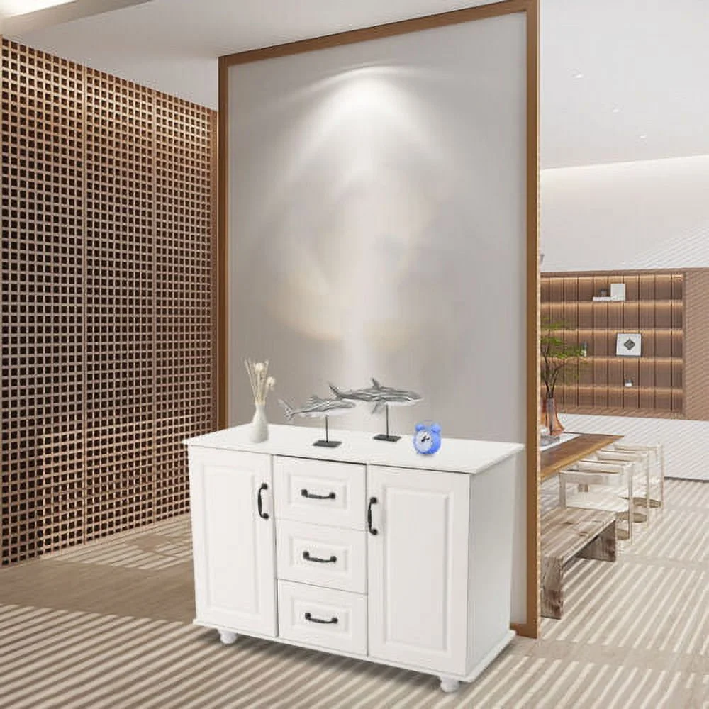 White Kitchen Storage Cabinet Wooden 3 Drawers 2 Door Cupboard Free Standing