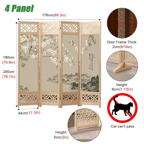 Room Dividers and Folding Privacy Screens 180 200cm Tall, Hotel Office Porch Teahouse Temporary Wall Fencing, 4-Panel Wooden Dressing Screen Separating, Standing Door Partition (Color : STYL