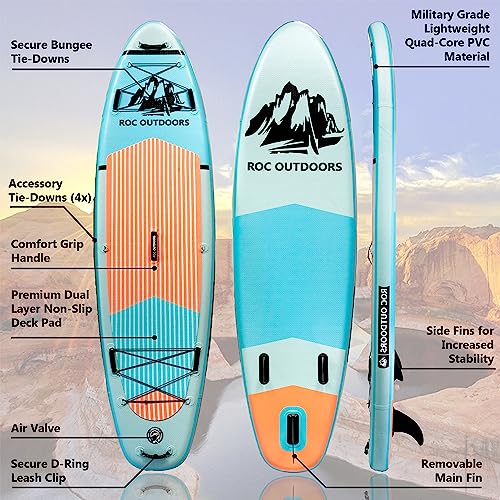 Roc Inflatable Stand Up Paddle Boards with Premium SUP Paddle Board Accessories, Wide Stable Design, Non-Slip Comfort Deck for Youth & Adults
