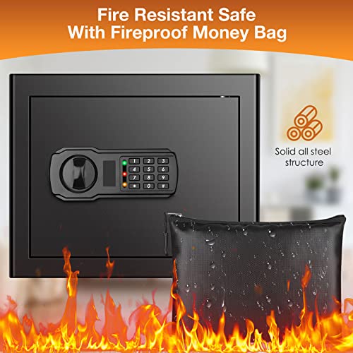 2.5 Cub Home Safe Fireproof Waterproof for HOME USE, Large Cabinet Safe Box with Fireproof Document Bag and Removable Shelf, Personal Security Digital Safe for Home Money Firearm A4 Document