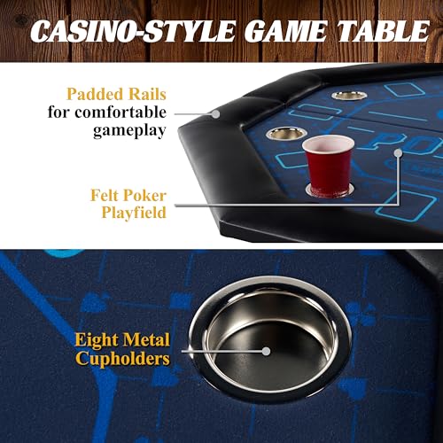 Barrington Poker Multiple Styles Folding Poker Table & Poker Table Top/Dining Table Collection, Durable Padded Rail Tables with Felt Playing Surface, Perfect for Texas Holdem Games