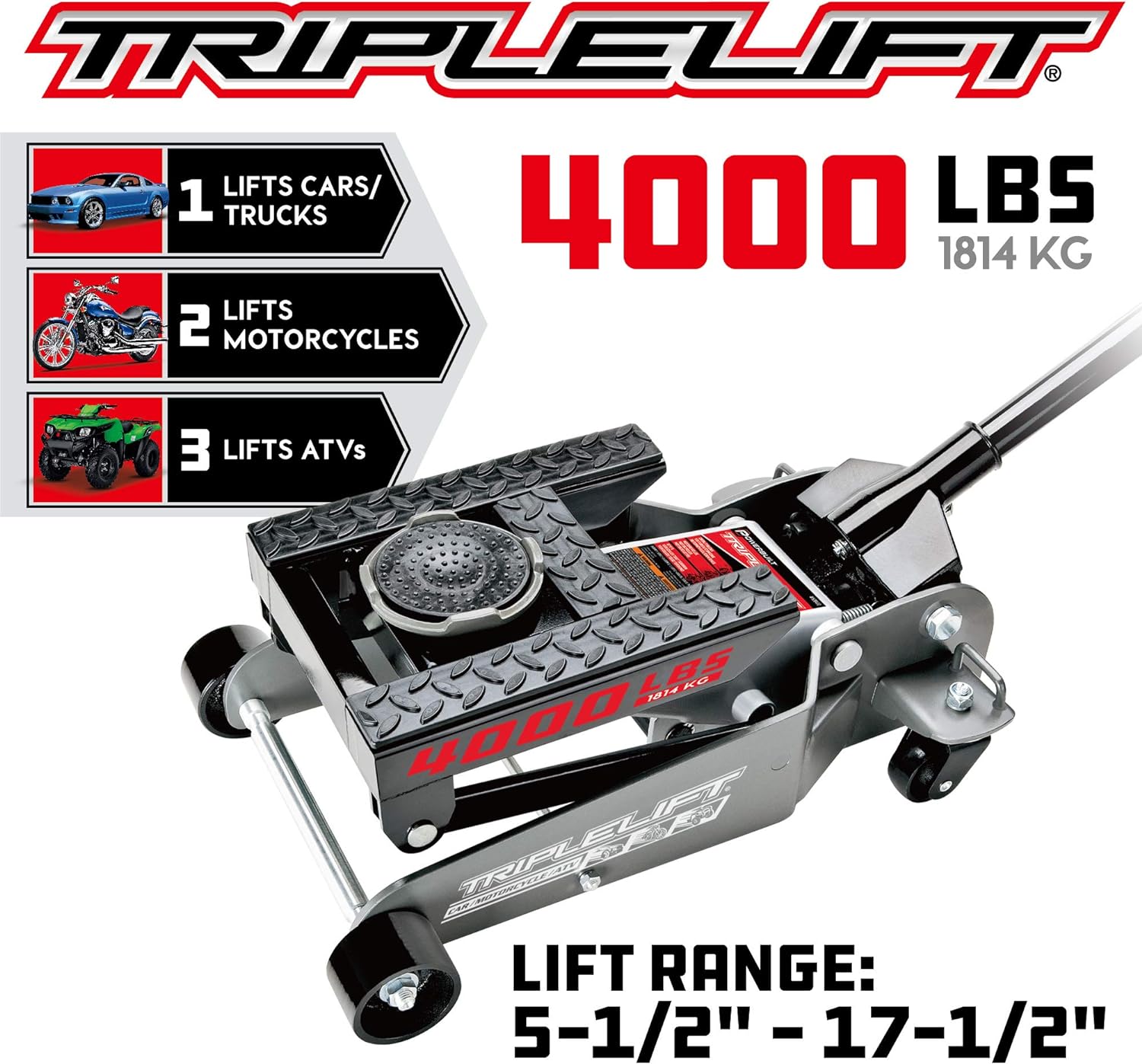 Powerbuilt 620422E Heavy Duty 4000 lb Triple Lift Jack , Silver