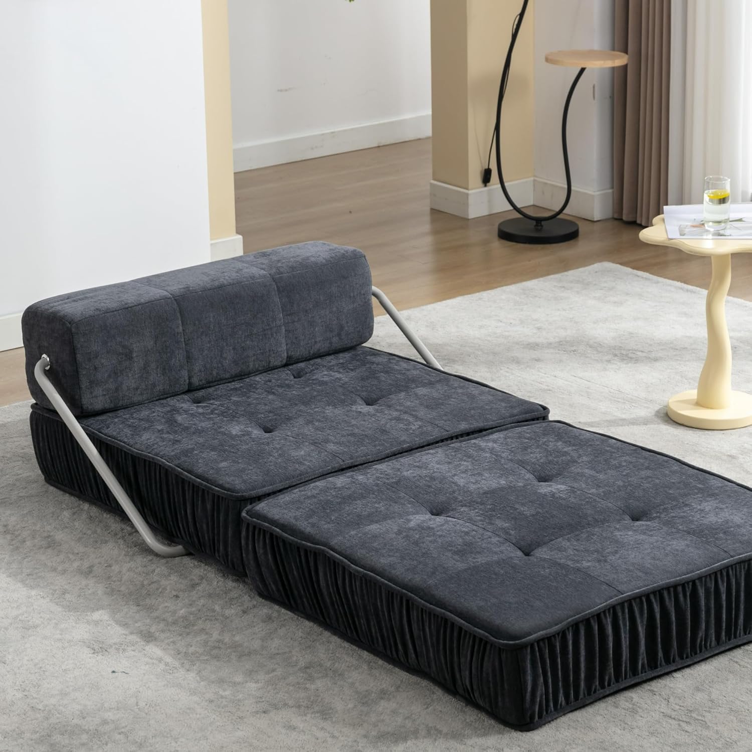 Sofa Memory Foam with Pillow Futon Sleeper Chair Fold Out Couch, Washable Cover Twin Siz for Living Room/Home Office/Guest Beds/Apartment, Grey