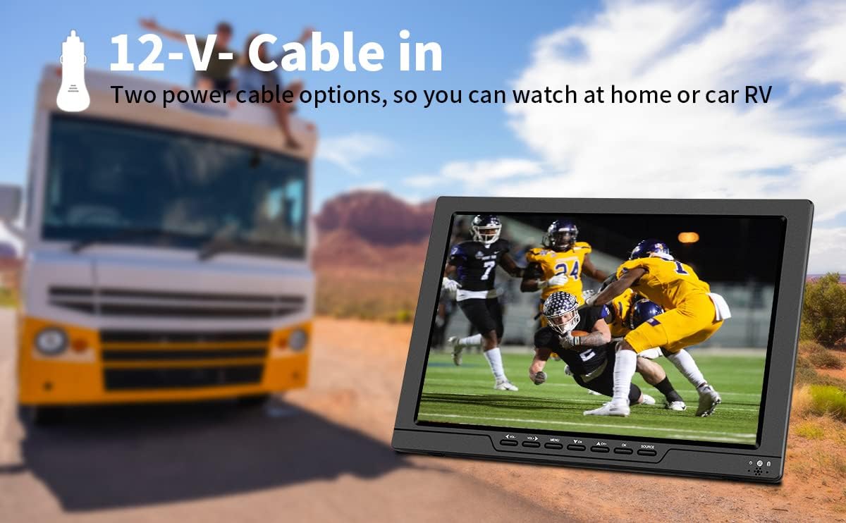 13.3 Inch Small TV,Portable TV with ATSC Digital TV,Support Camping,Car,Travel, Rechargeable Battery with USB,AV Video,HDMI Input Port,