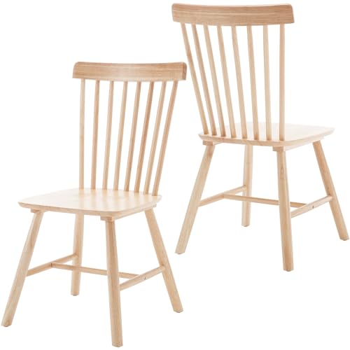 Black Windsor Dining Chairs Set of 2, French Country Solid Wood Side Chair with Spindle Back, Farmhouse Oak Accent Chair for Home Kitchen/Dining Room/Restaurant/Patio, Black