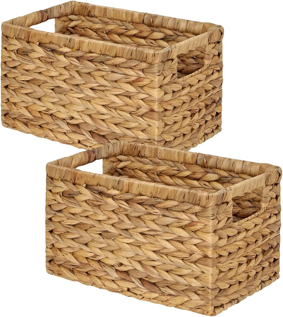BARIEN Natural Water Hyacinth Storage Baskets, Rectangular Wicker Basket with Built-in Handles, Medium, 12.6&rdquo; x 8&rdquo; x 7&rdquo;, 2-Pack