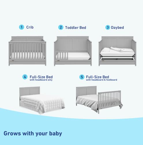 Graco Hadley 5-in-1 Convertible Crib with Drawer (White) – GREENGUARD Gold Certified, Crib with Drawer Combo, Full-Size Nursery Storage Drawer, Converts to Toddler Bed, Daybed