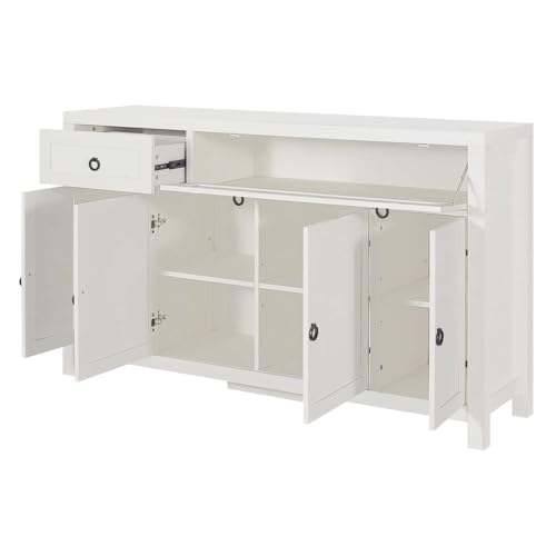 Sideboard Buffet Storage Cabinet, Modern Credenza Buffet Table Accent Cabinet with Flip Door 1 Drawer, 4 Adjustable Shelf, Console Coffee Bar Cabinet for Kitchen Entryway Living (Antique White)