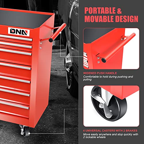 DNA MOTORING 7-Drawer Rolling Tool Cabinet Chest with Keyed Locking System Non-Slip Mat, for Garage Warehouse Workshop, Green, TOOLS-00399