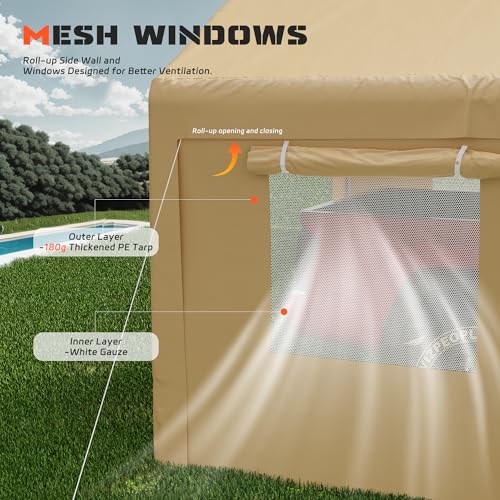 SUNCROWN Outdoor Carport, 10x20 FT Heavy Duty Portable Garage with 4 Roll-up Ventilated Windows, Removable Sidewalls and Doors, Car Canopy with All Weather Tarp for SUV, Boat, Party, Brown