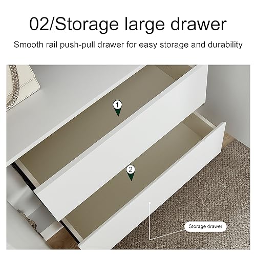 Wooden Armoire Wardrobe Closet Cabinet, 4 Door 2 Drawers White Cabinet for High Storage Capacity, Tall Cabinet Closet Wardrobe with 2 Shelves and Hanging Rod 63" L x 20.3" W x 72" H