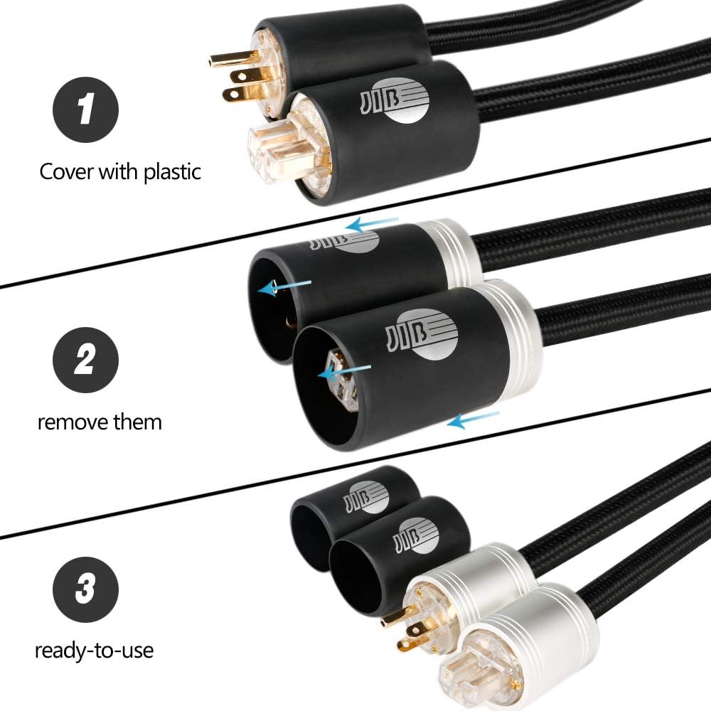 JIB Boaacoustic 4N OFC HiFi Power Cord, Male to Female Power Cable,US Plug for Subwoofer, Amplifier, DV/AV - 3ft/1M