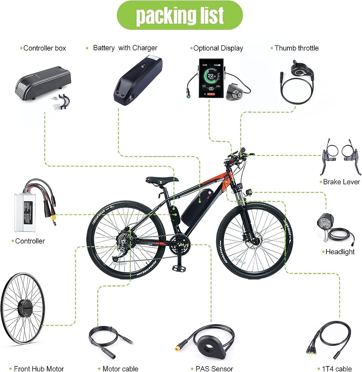 BAFANG 48V 500W Front Hub Motor Electric Bike Conversion Kit for 26 inch Wheel Drive Engine with 500C LCD Display Without Battery and Charger
