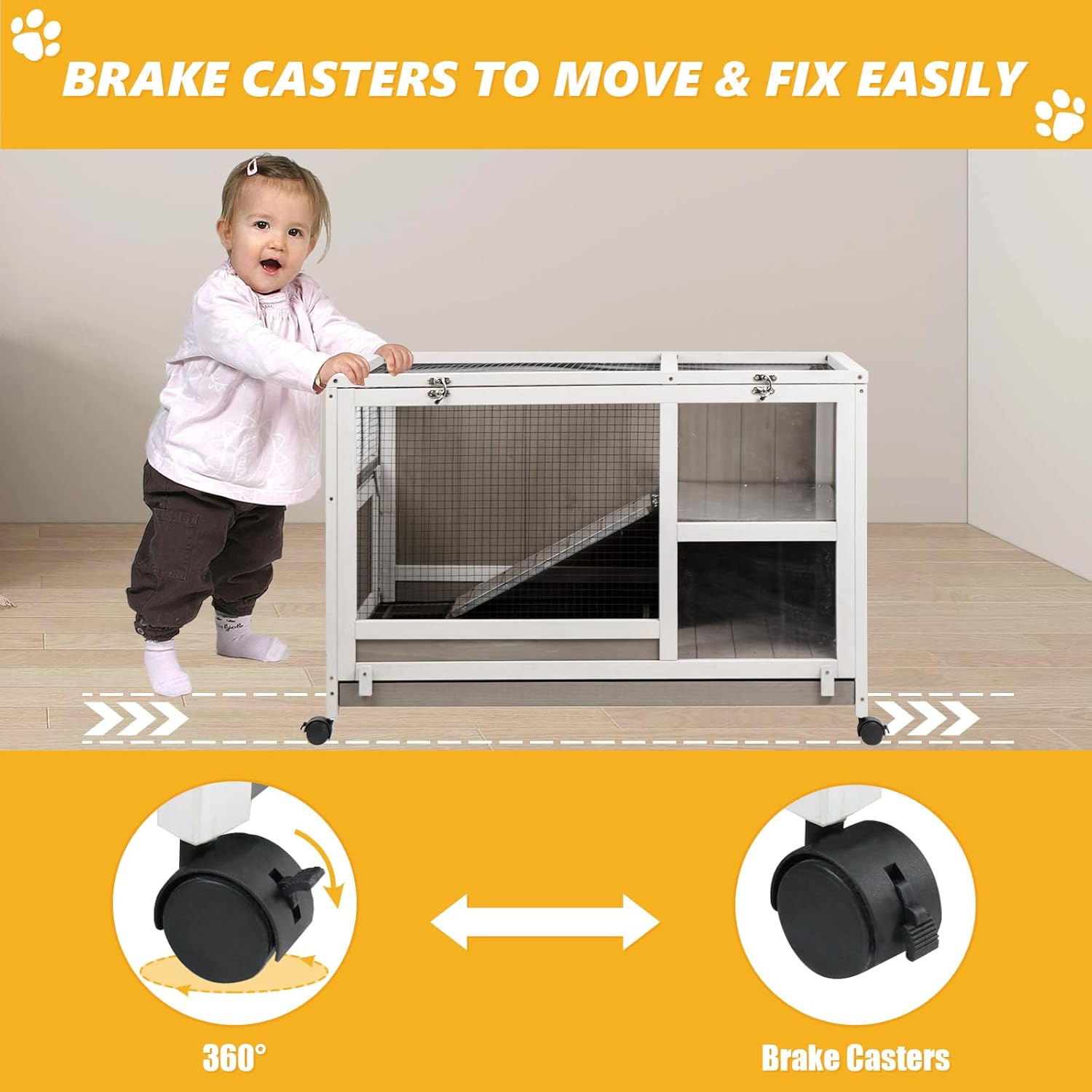 Guinea Pig Cages Indoor, Rabbit Cage on Wheels, Easy Clean Hamster Cage with Pull Out Tray, Small Animals Cage with Ramp Large Habitat for Hedgehog Gerbil & Rat