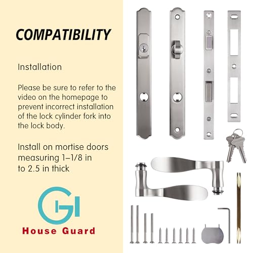 Hinged Patio Door Handle System Filled with Lever Handle Mortise Lock Set Universal Left and Right Entry Doors Handle （Brushed Nickel）