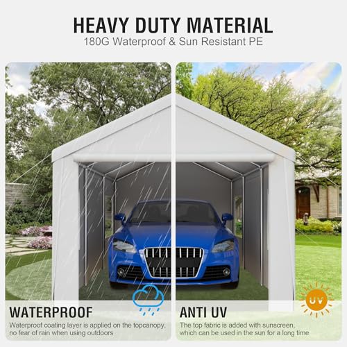 10' x 20' Carport, Heavy Duty Car Canopy Portable Garage with Removable Sidewalls and Roll-up Ventilated Doors & Windows for Car,SUV, Truck, Boat.Gray